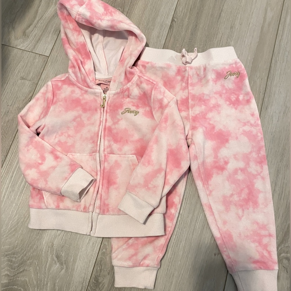 Juicy velour track suit- pink and white tie dye. 2T